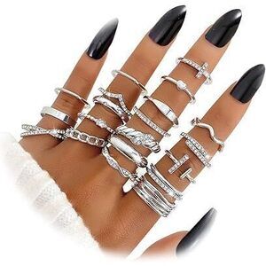 Gold Silver Black Kunckle Rings Set For Women , Dainty Simple Trendy Cute